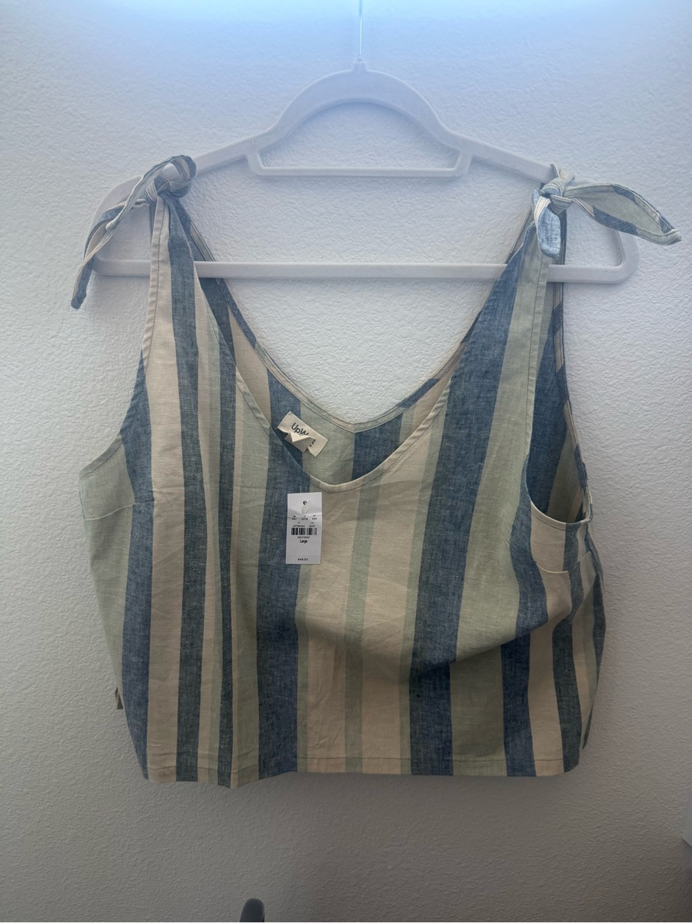 Up West Blue & Cream Striped Tie-Shoulder Top